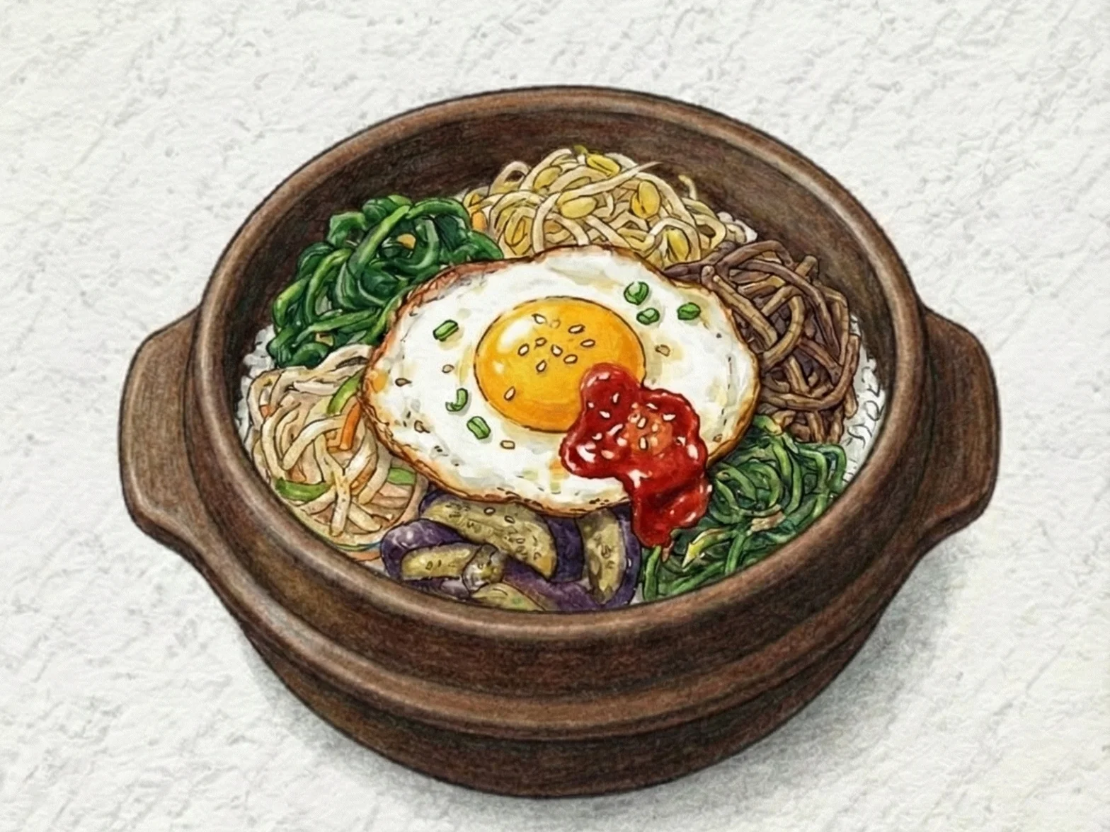 Bibimbap with vegetables arranged over rice