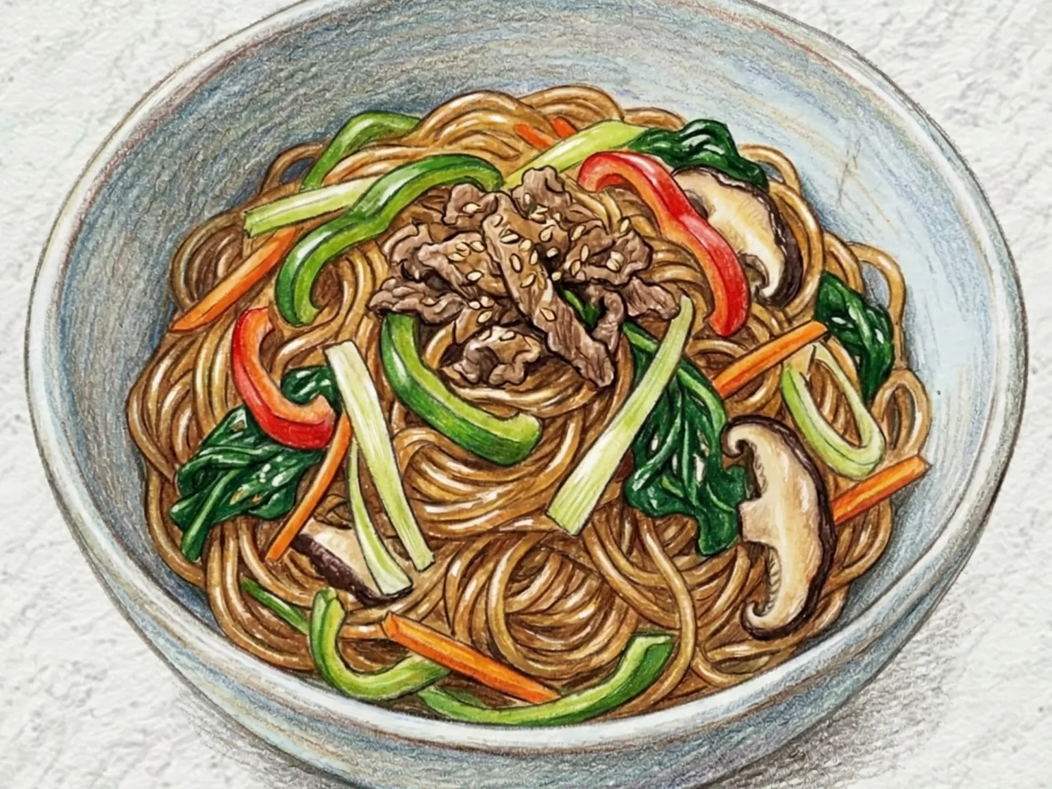 Japchae glass noodles with vegetables