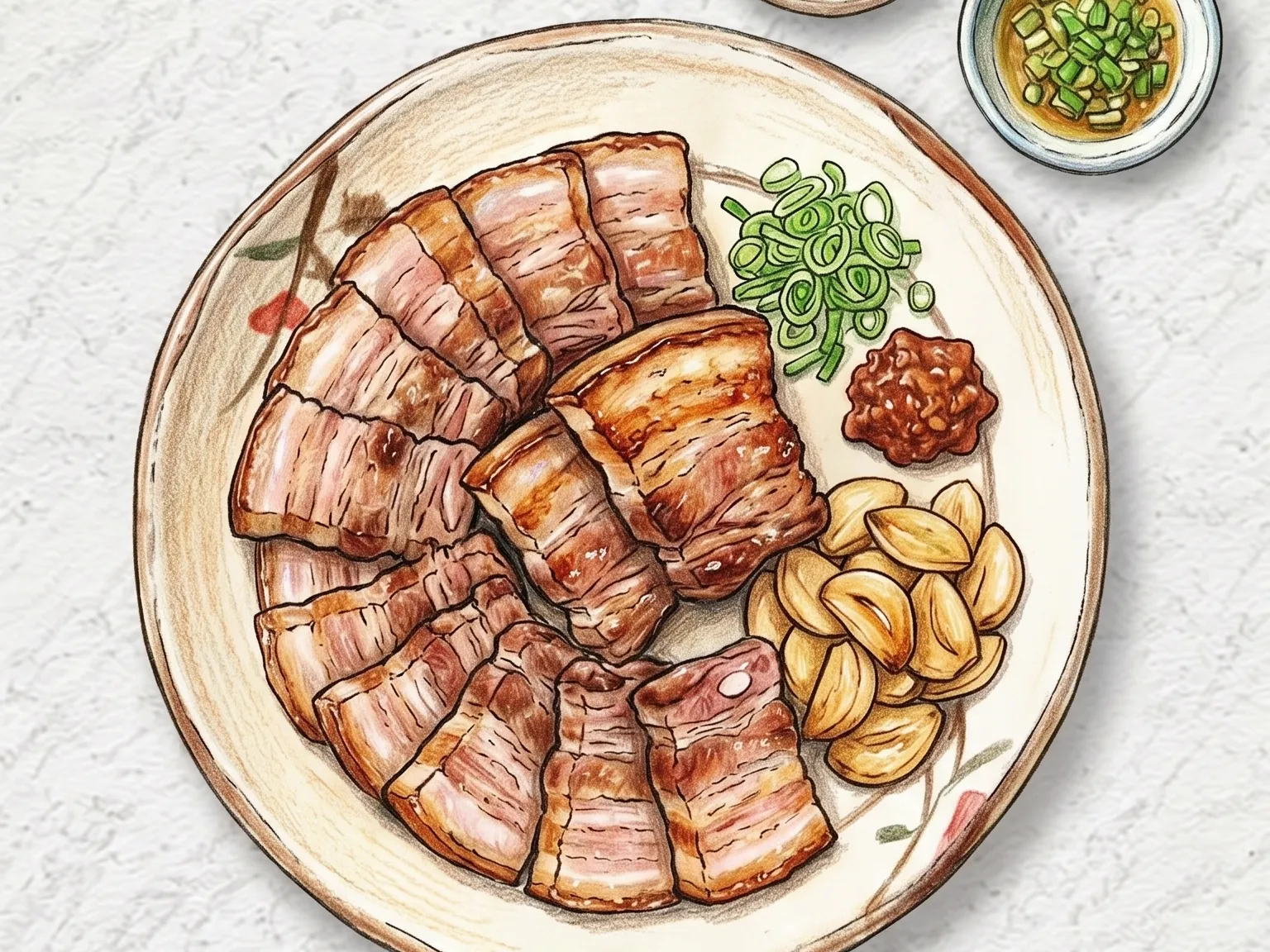 Grilled samgyeopsal pork belly with vegetables