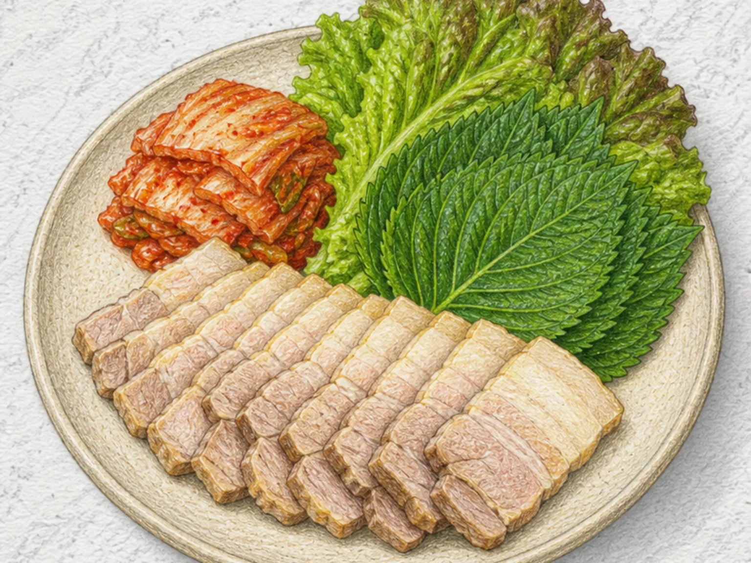 Bossam pork with wraps and side dishes