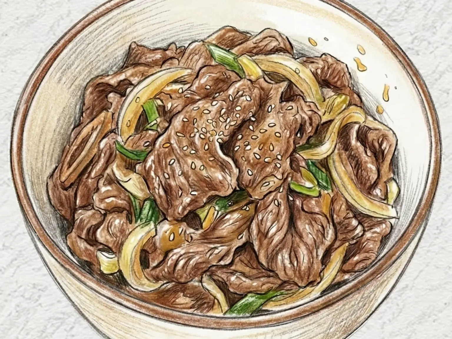 Bulgogi beef with scallions and sesame seeds