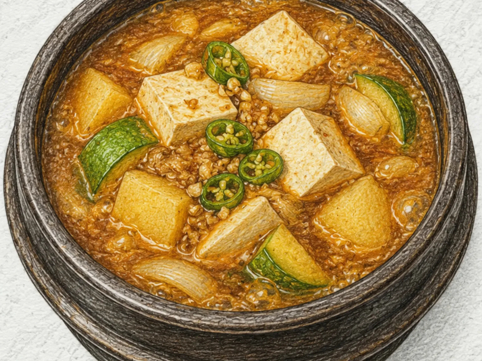 Doenjang jjigae with tofu and vegetables