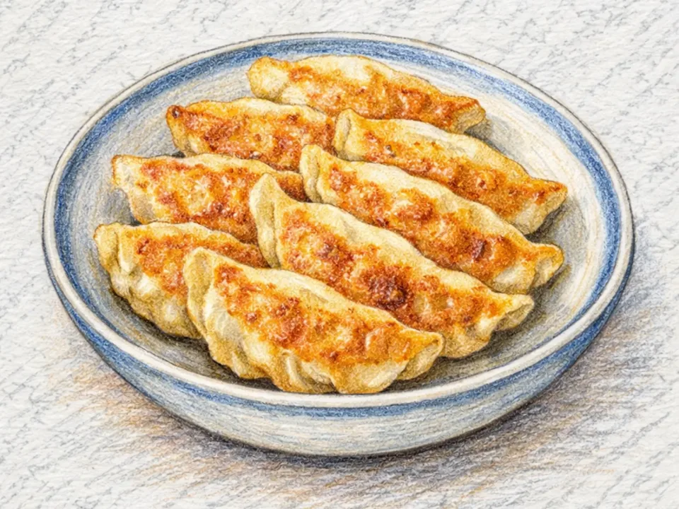 Korean Crispy Pan-Fried Dumplings (Dish illustration)