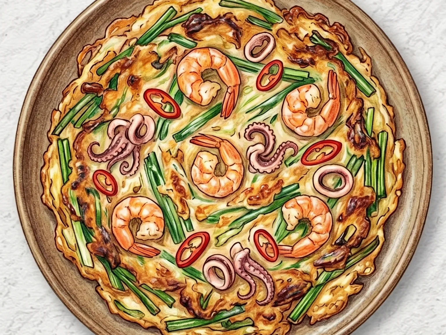 Seafood pajeon pancake cut into wedges